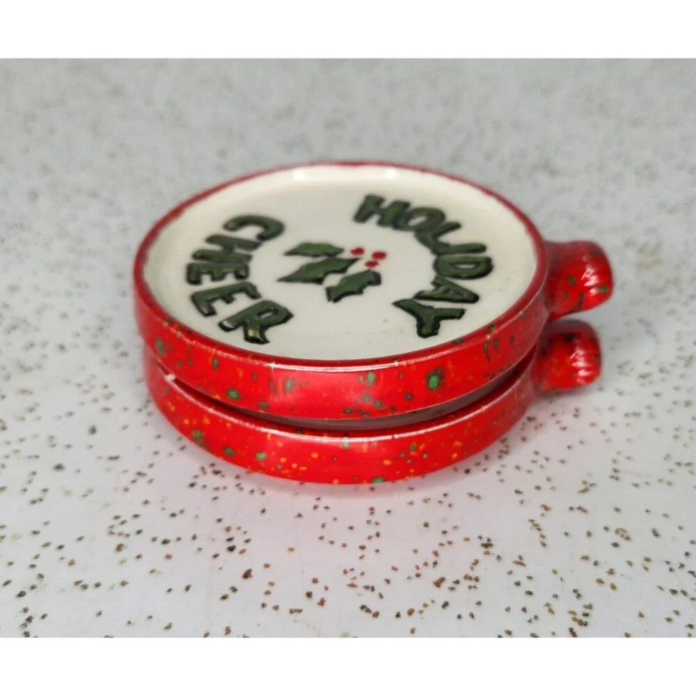 Duncan Ceramics Vintage Christmas Ornament Coasters Holiday Cheer 1975 Set of 2